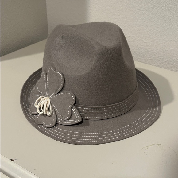 Accessories - Gray Women's Fedora with Floral Accent